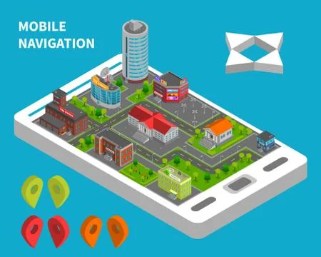 Mobile Navigation Isometric Concept Illustrazione stock