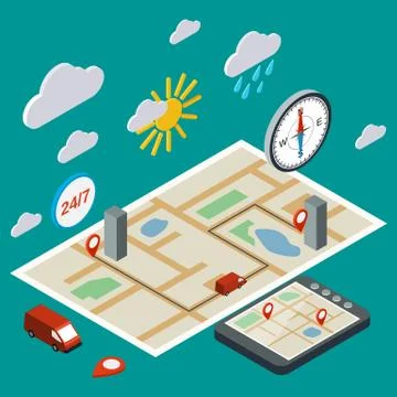 Mobile navigation isometric concept Stock Illustration