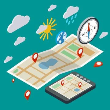 Mobile navigation isometric concept Stock Illustration