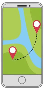 Mobile Navigation with Map and Location Pins Stockillustratie