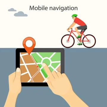 Mobile navigation on tablet with bike Stock Illustration
