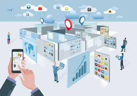 Mobile Navigator Application and Maze Stock Illustration
