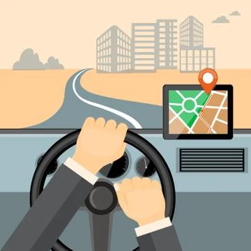 Mobile navigator on the tablet in the auto Stock Illustration