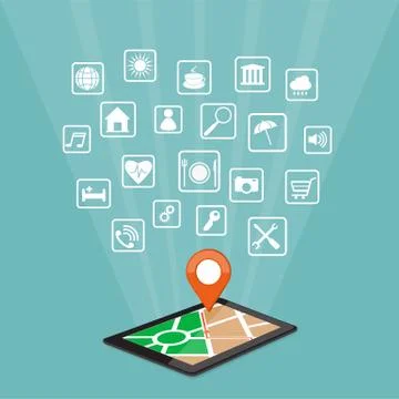 Mobile navigator on the tablet with web icons Stock Illustration