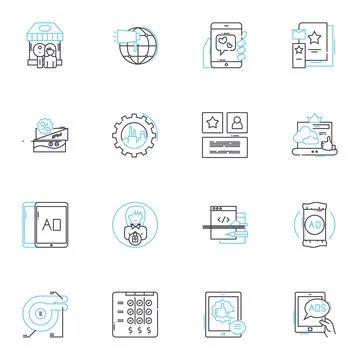 Mobile nerking linear icons set. Wi-Fi, LTE, Hotspot, Signal, Roaming, G, Data Stock Illustration