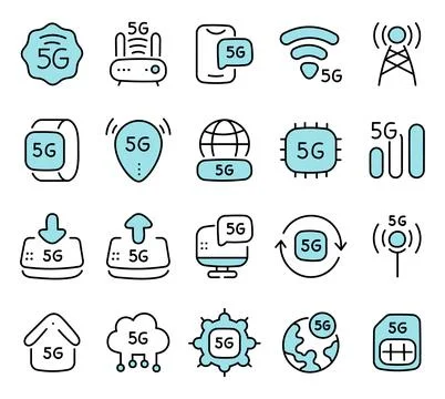 Mobile network 5G icon set communication Stock Illustration