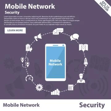 Mobile network security concept banner vector template design Stock Illustration