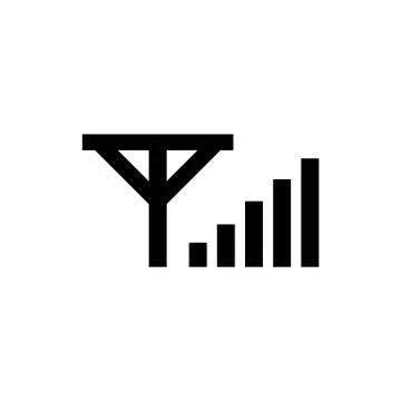 Mobile network signal icon with antena in black. Vector on isolated white bac Stock Illustration