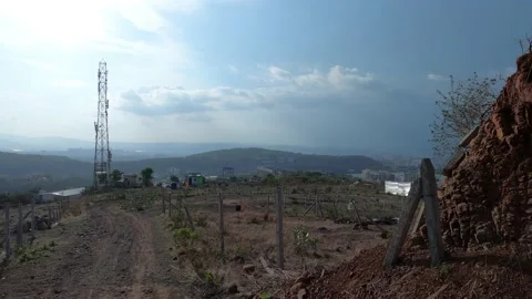 Mobile network tower on hill city outside india Stock Footage 154991184