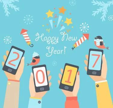 Mobile New Year 2017. Stock Illustration