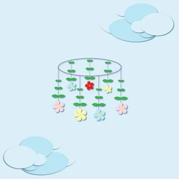 A mobile for a newborn s crib or a dream catcher with bright colors, green .. Illustrazione stock