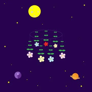 A mobile for a newborn s crib or a dream catcher with colorful flowers and gr Stock Illustration
