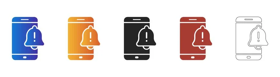 Mobile notification alert bell icon set Stock Illustration