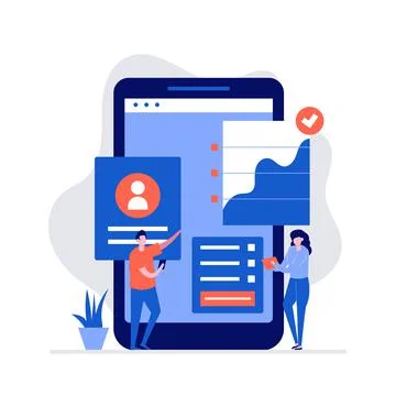 Mobile office vector illustration concept with characters. Modern flat style  Stock Illustration