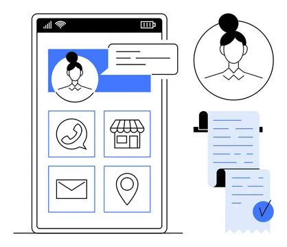 Mobile Online Services App Interface with User Profile and Communication Icon Stock Illustration
