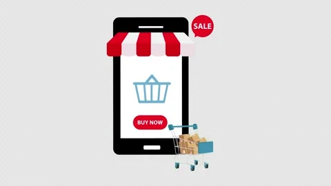 Mobile Online Shopping Storefront with Buy Now Button and Sale Promotion Stock Footage 339781253