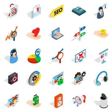 Mobile optimization icons set, isometric style Stock Illustration