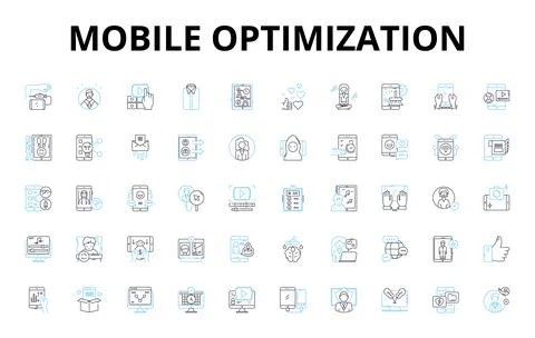 Mobile optimization linear icons set. Responsiveness, Compatibility Illustrazione stock