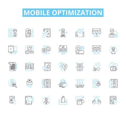 Mobile optimization linear icons set. Responsiveness, Compatibility Illustrazione stock