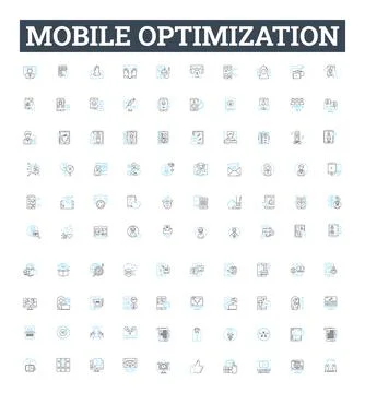 Mobile optimization vector line icons set. Mobile, optimization, responsiveness 스톡 일러스트