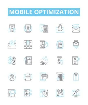 Mobile optimization vector line icons set. Mobile, optimization, responsiveness 스톡 일러스트