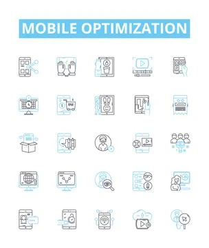 Mobile optimization vector line icons set. Mobile, optimization, responsiveness 스톡 일러스트