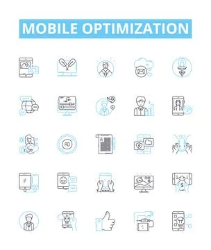 Mobile optimization vector line icons set. Mobile, optimization, responsiveness Stockillustratie