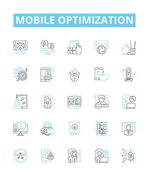 Mobile optimization vector line icons set. Mobile, optimization, responsiveness Illustrazione stock