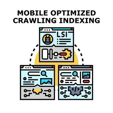 Mobile optimized crawling indexing concept vector Stock Illustration