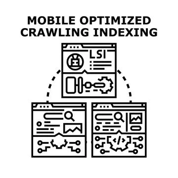 Mobile optimized crawling indexing concept vector Illustrazione stock