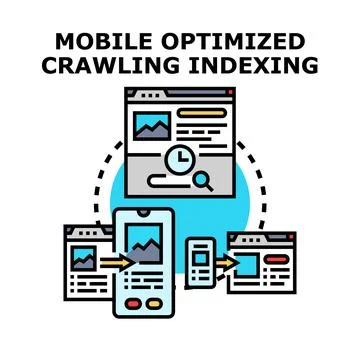 Mobile optimized crawling indexing process concept Ilustración de archivo