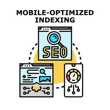 Mobile optimized indexing search engine optimization concept Stock Illustration