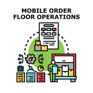 Mobile order floor operations management system developing Illustrazione stock