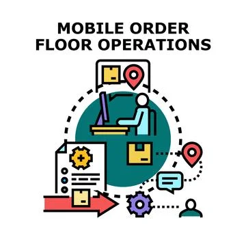 Mobile order floor operations process concept vector 库存插图