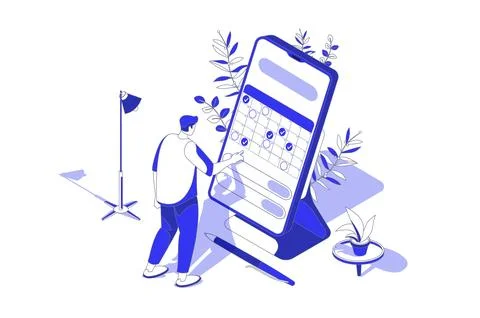 Mobile organizer 3d isometric concept in isometry graphic design for web. P.. Stock Illustration