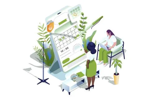 Mobile organizer web concept in 3d isometric design. People manage work tasks Stock Photos