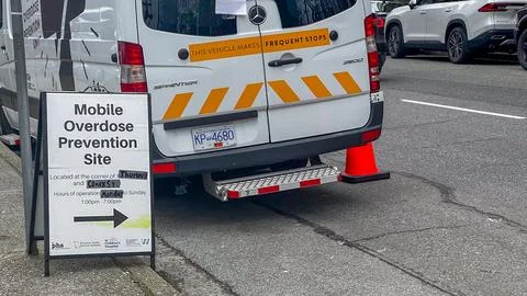 Mobile Overdose Prevention Site van operated by Provincial Health Services .. Stock Photos