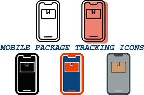 Mobile package tracking smart phone app icons Stock Illustration