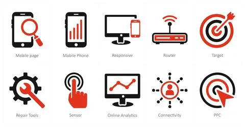 Mobile page, mobile phone, responsive Stock Illustration