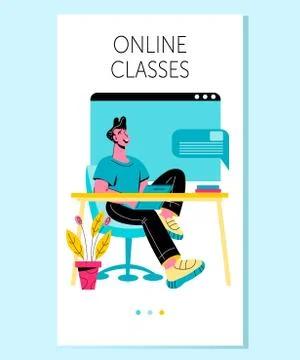 Mobile page for online education application with woman flat vector illustrat Stock Illustration