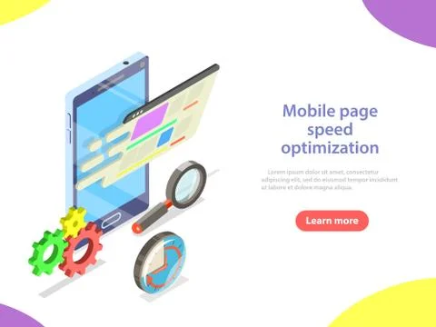 Mobile page speed optimization isometric vector. Stock Illustration