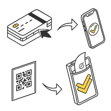 Mobile payment and digital transaction icons: card, qr, wallet &amp; phone 스톡 일러스트