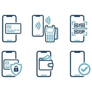 Mobile payment and smartphone transaction icon collection with smartphone Stock Illustration