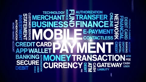 Mobile Payment animated word cloud,animation kinetic typography seamless loop. Stock Footage 300752487
