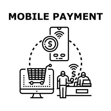 Mobile payment application and online retail purchasing concept Stockillustratie