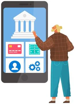 Mobile payment concept. Pay bills online banking. Using mobile phone to bank and イラスト素材