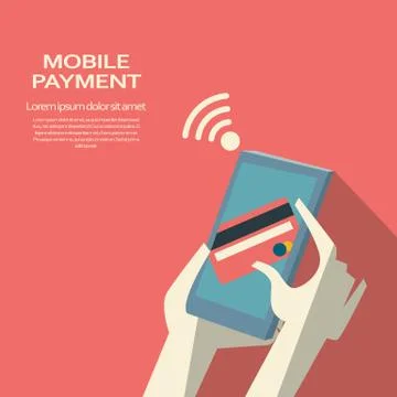 Mobile payment concept. Smartphone wireless money transfer. Abstract flat design Stock Illustration