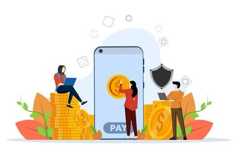 Mobile Payment Concept, user pay transaction and withdrawal using mobile phone. Stock Illustration
