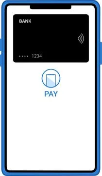 Mobile payment by connected credit or debit card via smartphone. Stock Illustration