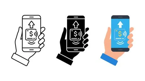 Mobile payment contactless nfc transaction icon set Stock Illustration